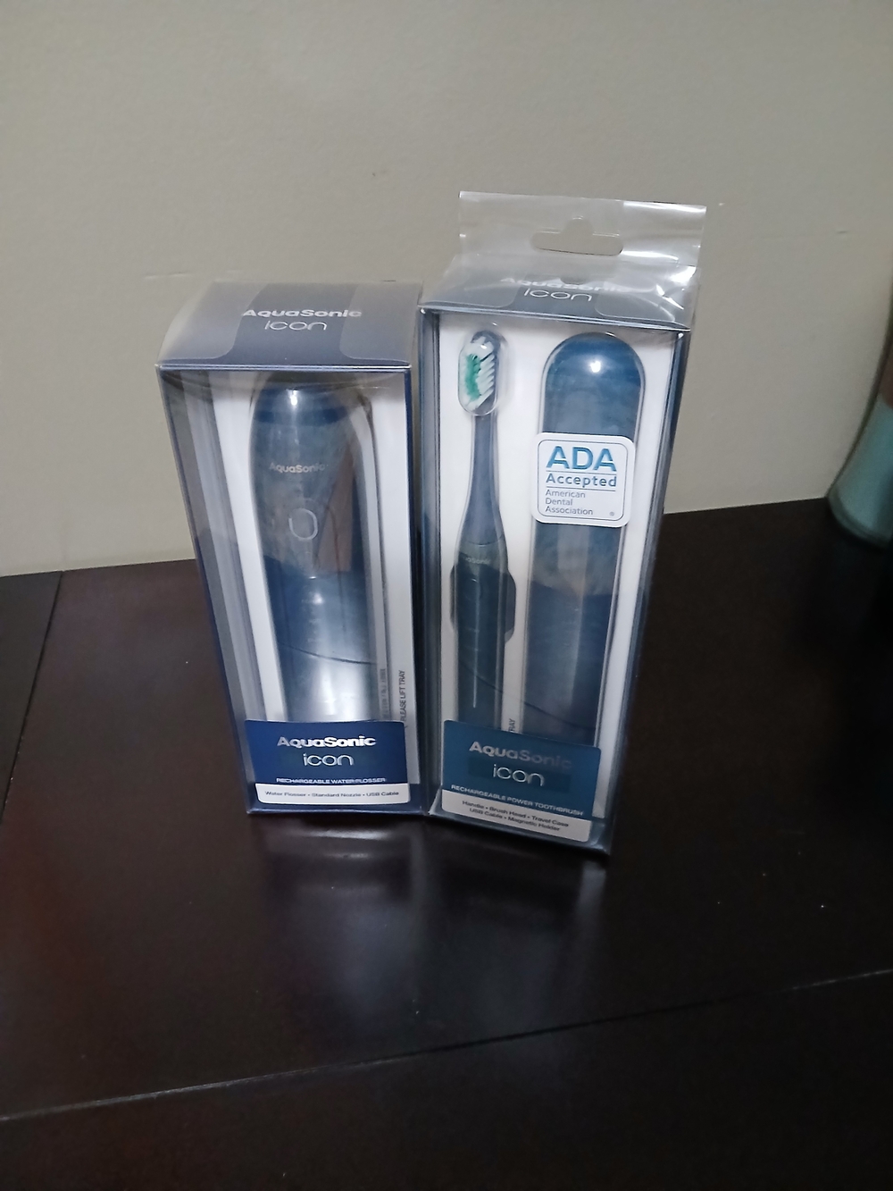 Aquasonic Icon Electric Toothbrush & Waterpic- Navy Blue